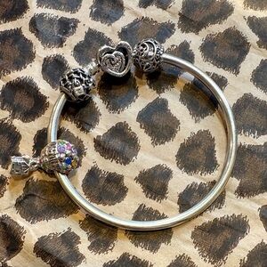 Pandora Silver Bracelet Heart with 2 filigree and Disney Up Charms